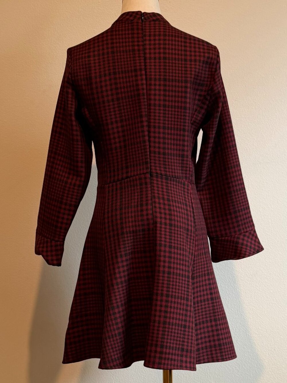 Zara Plaid Long Sleeve Mock Neck Dress Red Black Small - Picture 7 of 8
